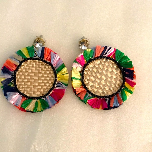 J. Crew Jewelry - J.crew Rainbow Raffia Fringe Disc Earring NEW